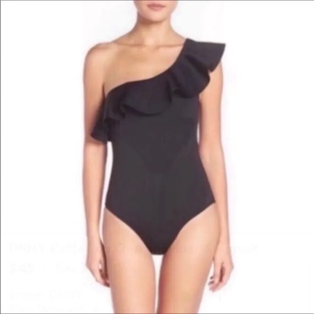 DKNY Ruffle Top One Shoulder Swimsuit - Picture 6 of 7